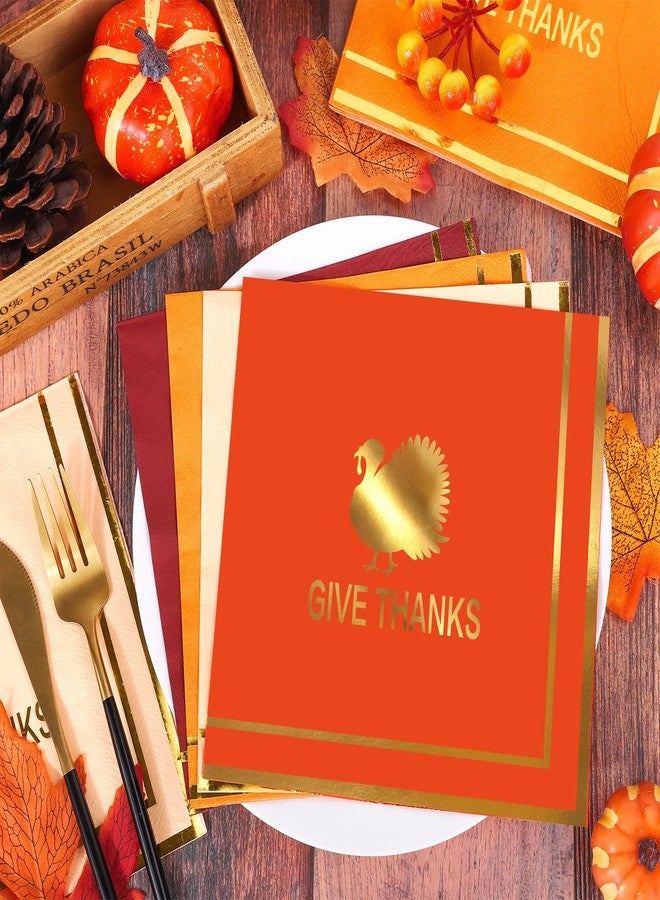 Whaline Fall Thanksgiving Gold Paper Napkin Autumn Give Thanks Turkey Disposable Luncheon Napkin Dessert Dinner Napkin for Harvest Dinner Holiday Party Table Supplies, 40 Pcs - Image 3